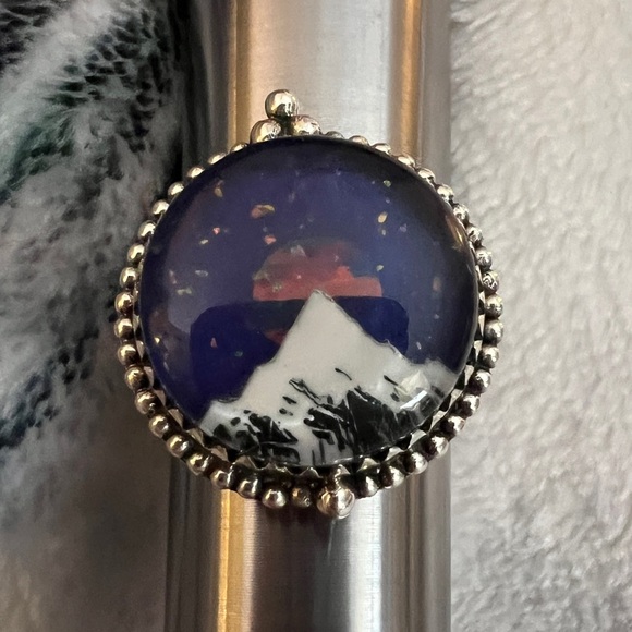 ❤️ Aurora Opal Celestial Mountain Night Sky Southwestern 925 Ring Sz 10 - 10 Gms - Picture 7 of 15